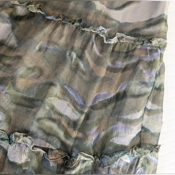 Sundance Tiered 100% Silk Maxi Skirt Green Watercolor Camo, size M Fairy Boho - Picture 11 of 14